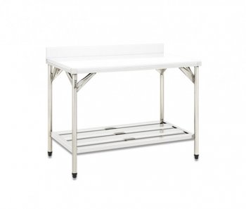 MESA AÇO INOX C/ PLACA POLIETILENO E  PRATELEIRA GRADEADA - FRITOMAQ -  BERTEVELLO